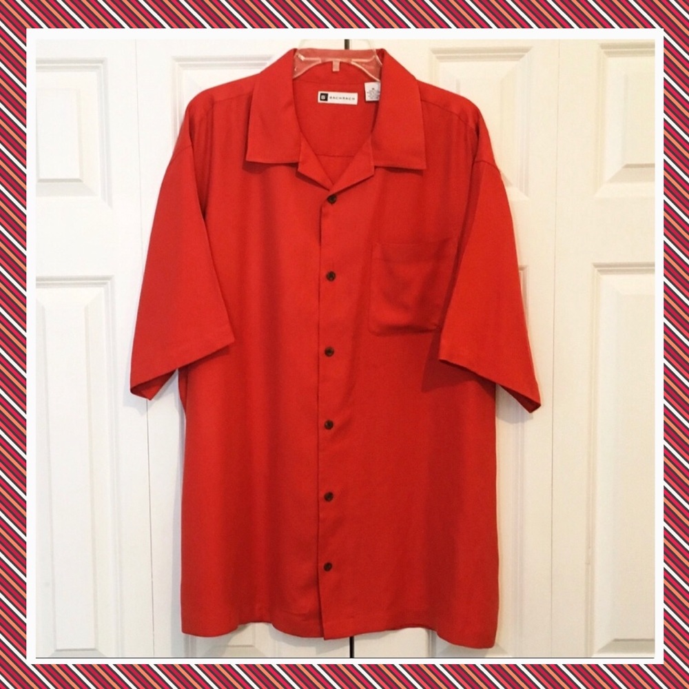 Bachrach Men’s Red 100% Silk Short Sleeve Shirt